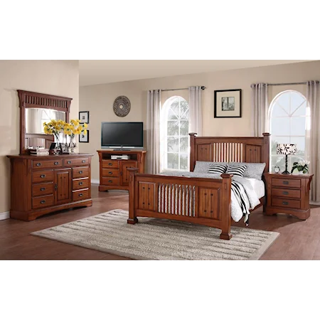 Mission California King Bed and Eight Drawer Dresser and Mirror Set